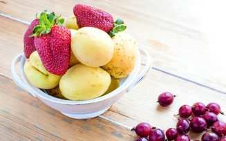 тарелка, фрукты, еда, клубника, фон, ягода, абрикос